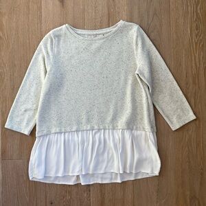 Loft Ruffle Hem Layered Sweater Blouse Speckeled Top White Peplum Under Layer